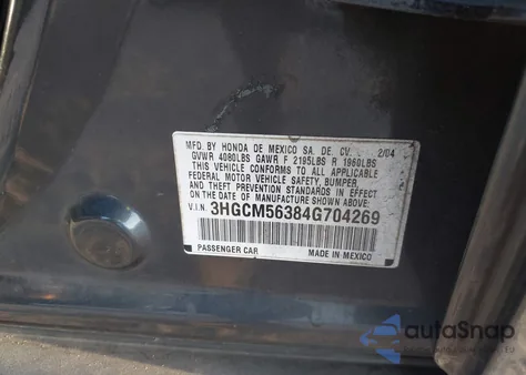 2004 Honda Accord 2.4 Lx z USA, uszkodzony, nr VIN 3HGCM56384G704269